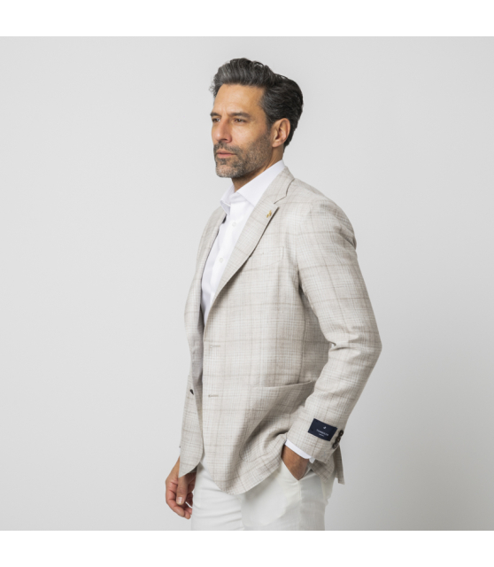 TOMBOLINI - Veste beige à micro-carreaux