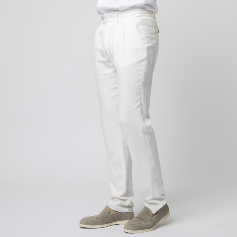 ELEVENTY - Pantalon blanc à pinces en lin mélangé 2