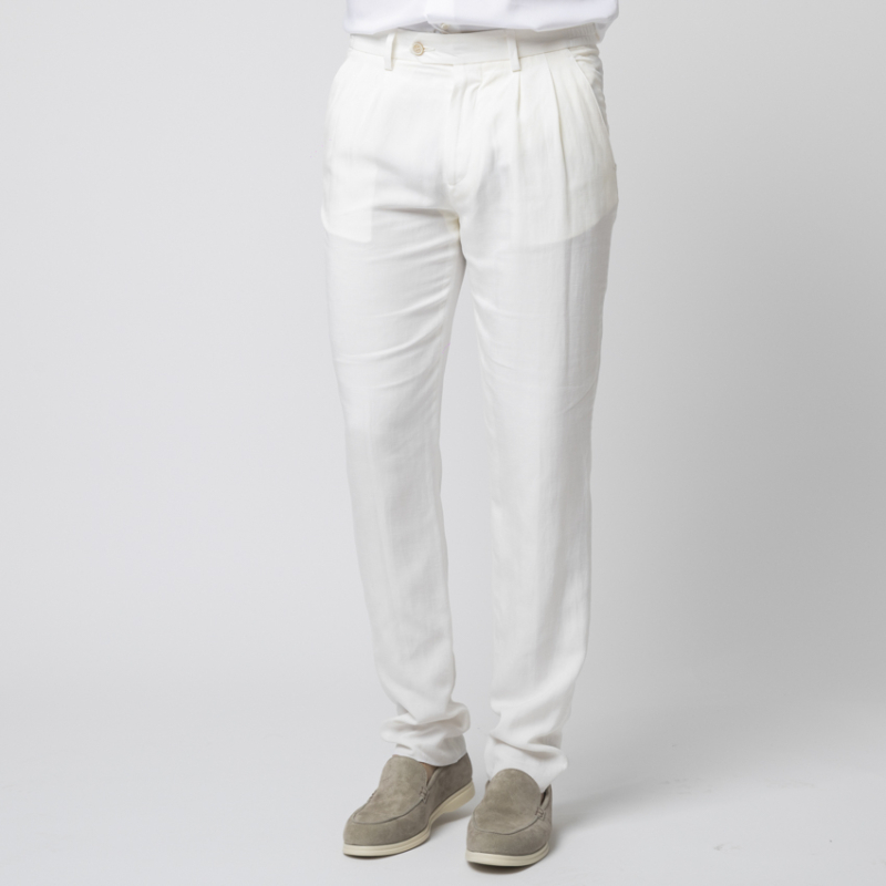 ELEVENTY - Pantalon blanc à pinces en lin mélangé