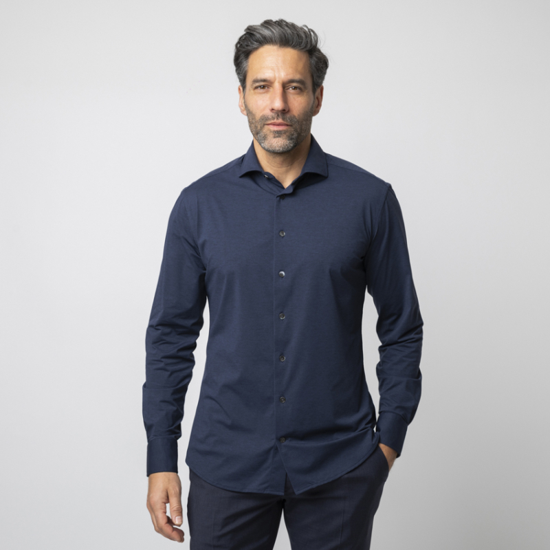 TRAIANO - Chemise stretch bleu marine