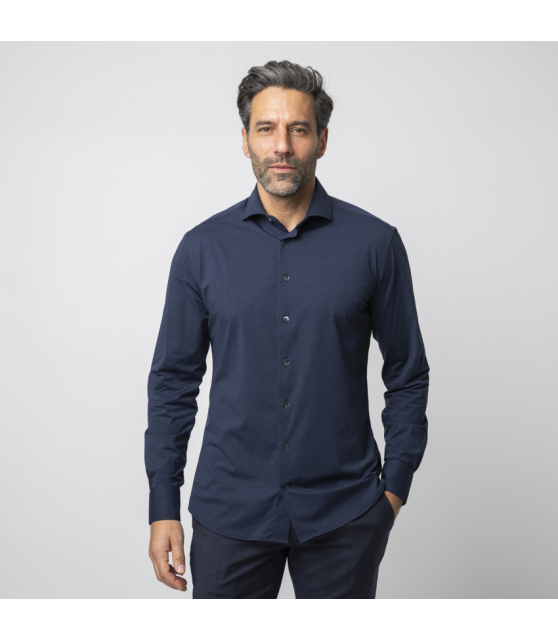 TRAIANO - Chemise stretch bleu marine