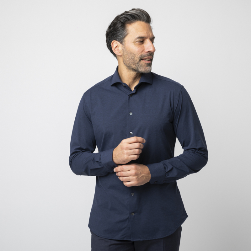 TRAIANO - Chemise stretch bleu marine 2