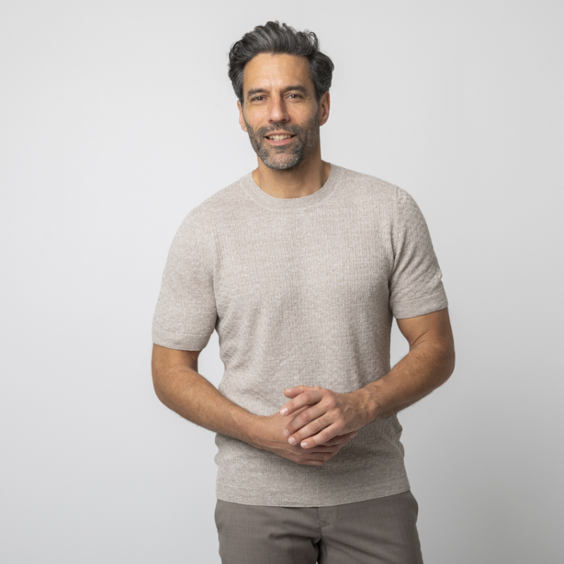 GRAN SASSO - T-shirt beige manches courtes jacquard