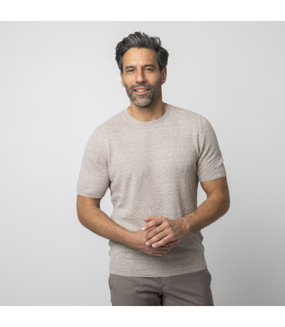 GRAN SASSO - T-shirt beige manches courtes jacquard