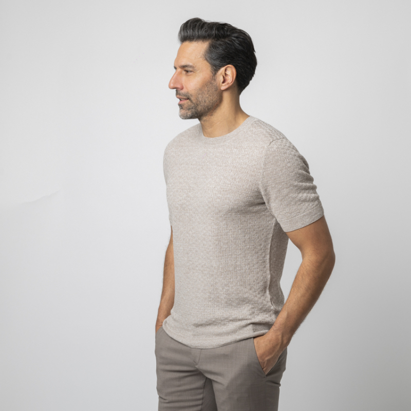 GRAN SASSO - T-shirt beige manches courtes jacquard 2