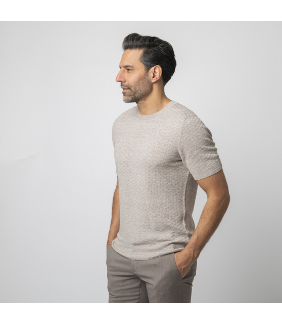 GRAN SASSO - T-shirt beige manches courtes jacquard