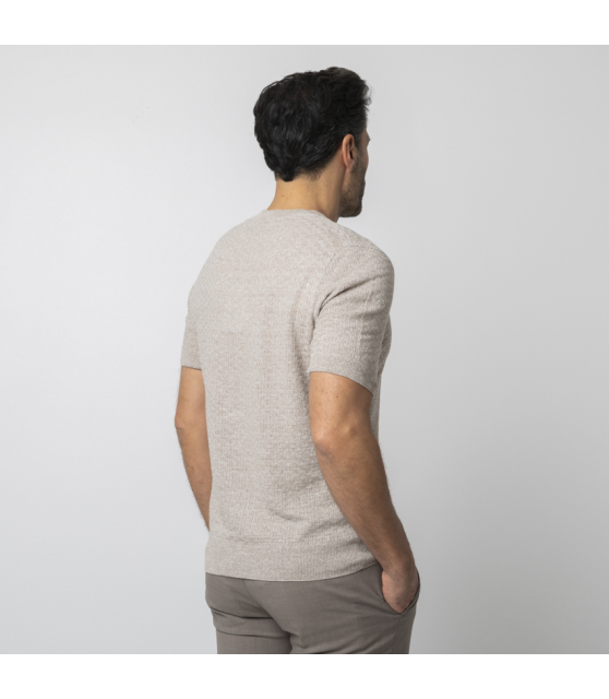 GRAN SASSO - T-shirt beige manches courtes jacquard