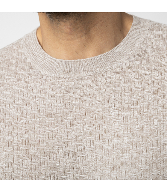 GRAN SASSO - T-shirt beige manches courtes jacquard