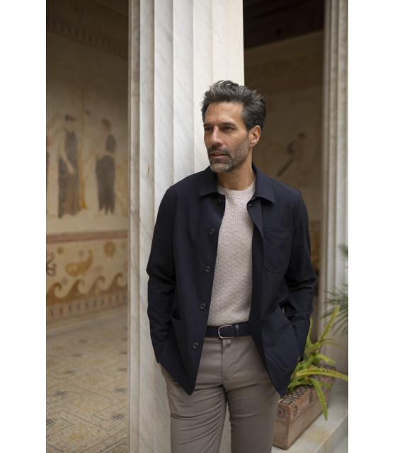 GRAN SASSO - T-shirt beige manches courtes jacquard