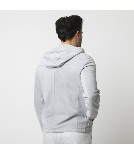 ELEVENTY - Blouson gris à capuche en cuir velours