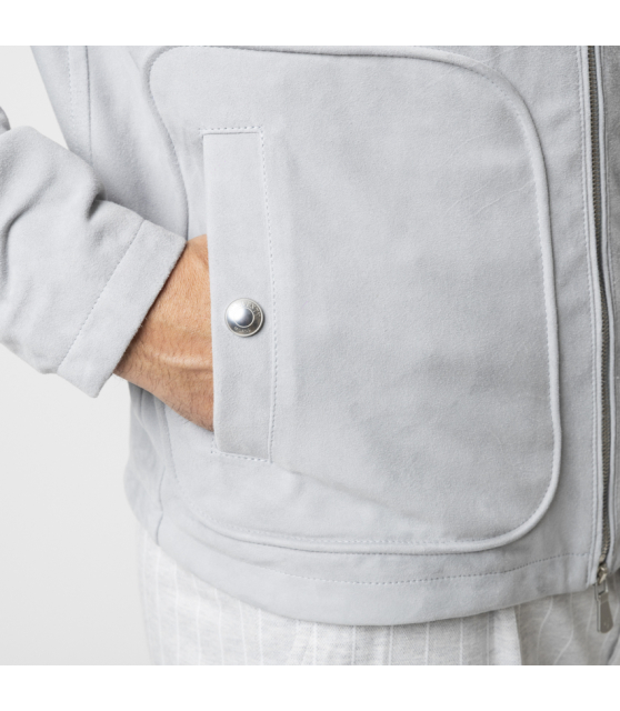 ELEVENTY - Blouson gris à capuche en cuir velours