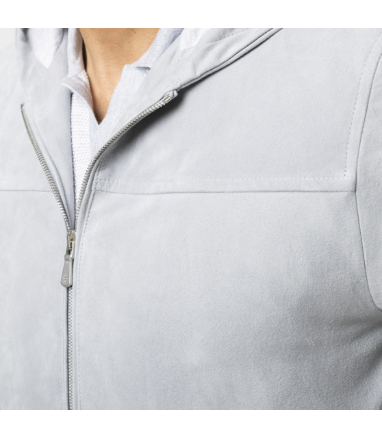 ELEVENTY - Blouson gris à capuche en cuir velours