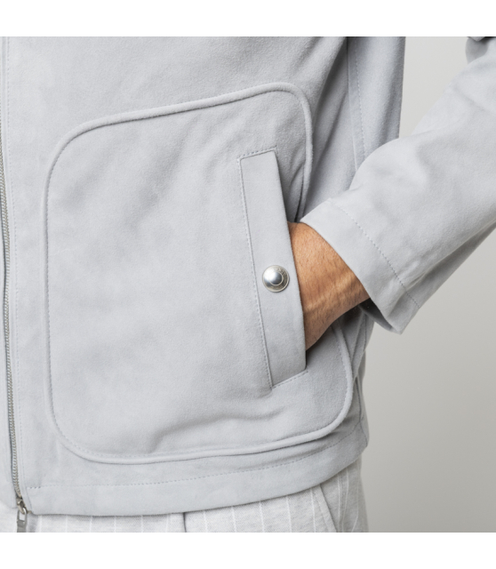 ELEVENTY - Blouson gris à capuche en cuir velours