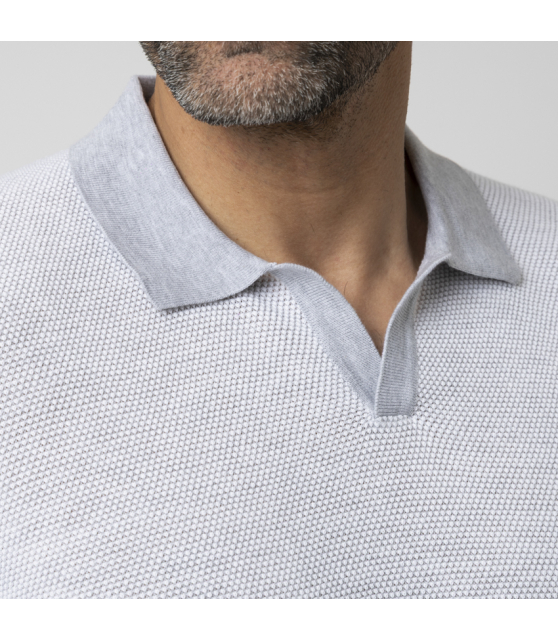 GRAN SASSO - Polo gris bi-couleur col skipper en maille crochetée