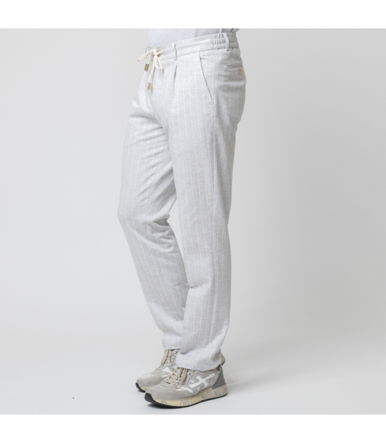 GRAN SASSO - Pantalon gris à pinces et rayures