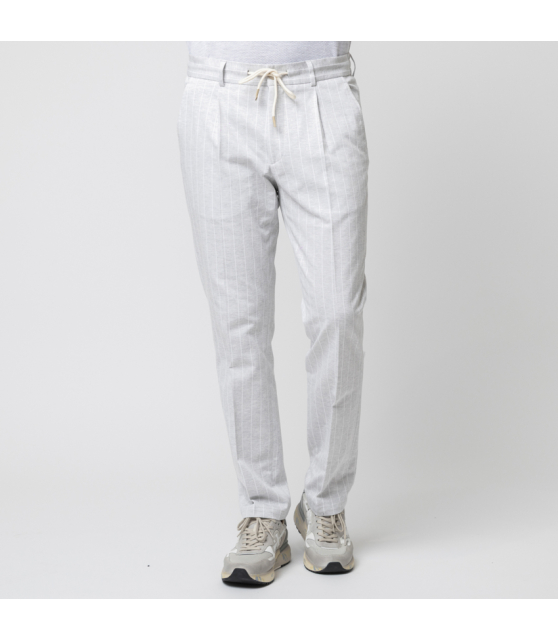 GRAN SASSO - Pantalon gris à pinces et rayures