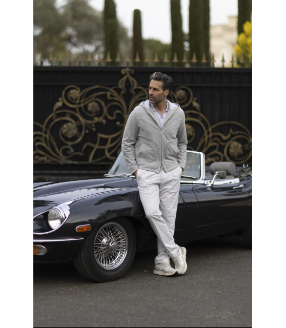 GRAN SASSO - Pantalon gris à pinces et rayures