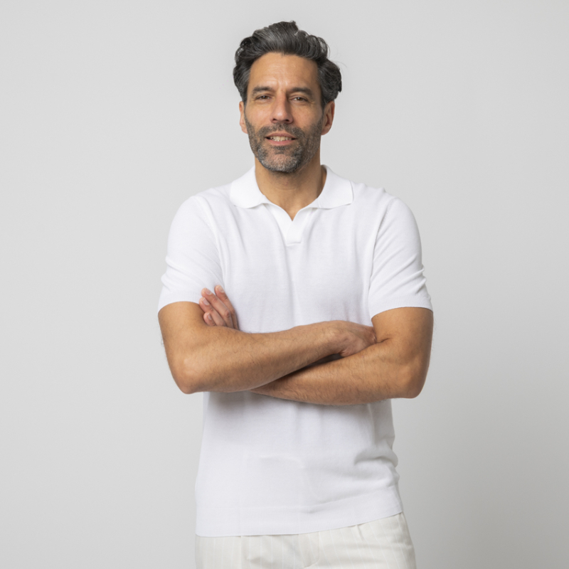 GRAN SASSO - Polo blanc col skipper en coton piqué