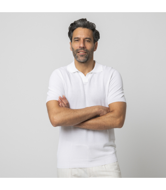 GRAN SASSO - Polo blanc col skipper en coton piqué
