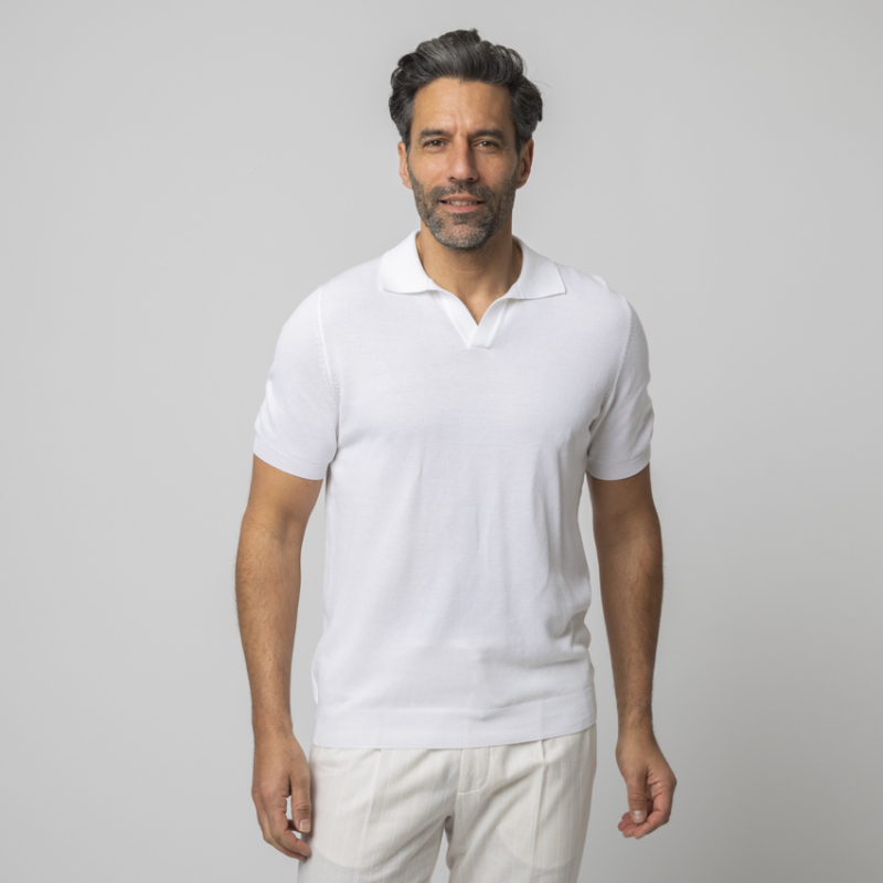 GRAN SASSO - Polo blanc col skipper en coton piqué 2