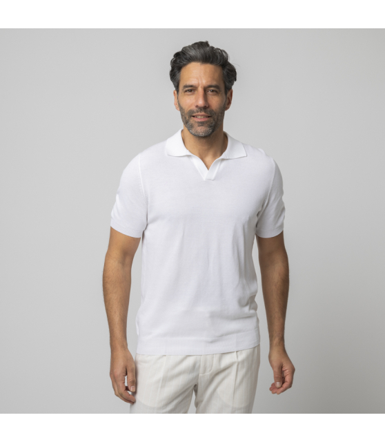 GRAN SASSO - Polo blanc col skipper en coton piqué