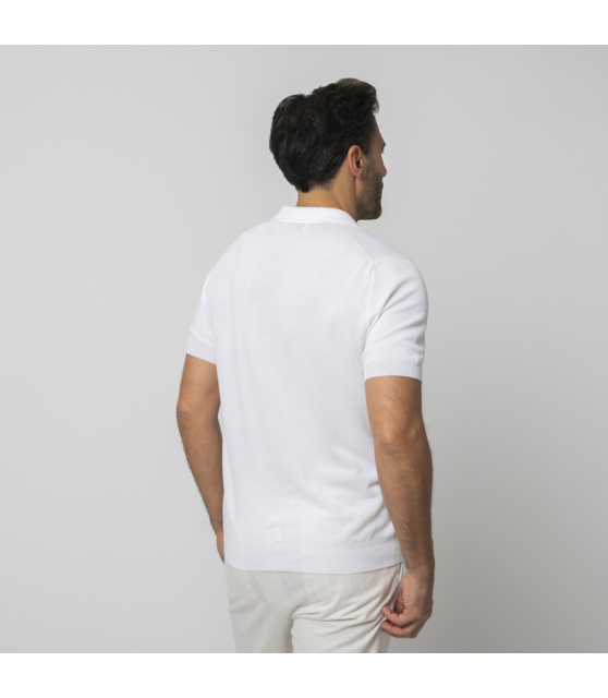 GRAN SASSO - Polo blanc col skipper en coton piqué