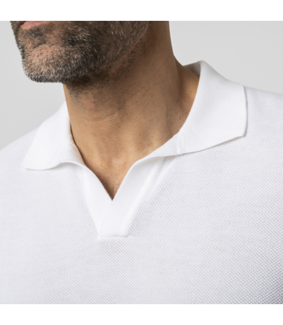 GRAN SASSO - Polo blanc col skipper en coton piqué