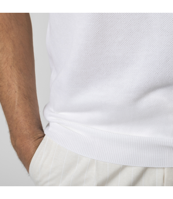 GRAN SASSO - Polo blanc col skipper en coton piqué