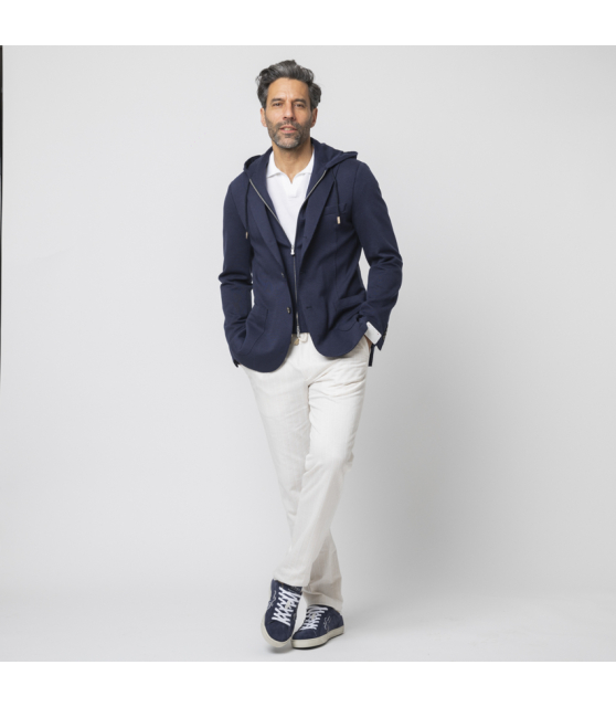 GRAN SASSO - Polo blanc col skipper en coton piqué