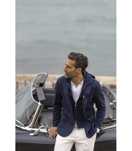 GRAN SASSO - Polo blanc col skipper en coton piqué