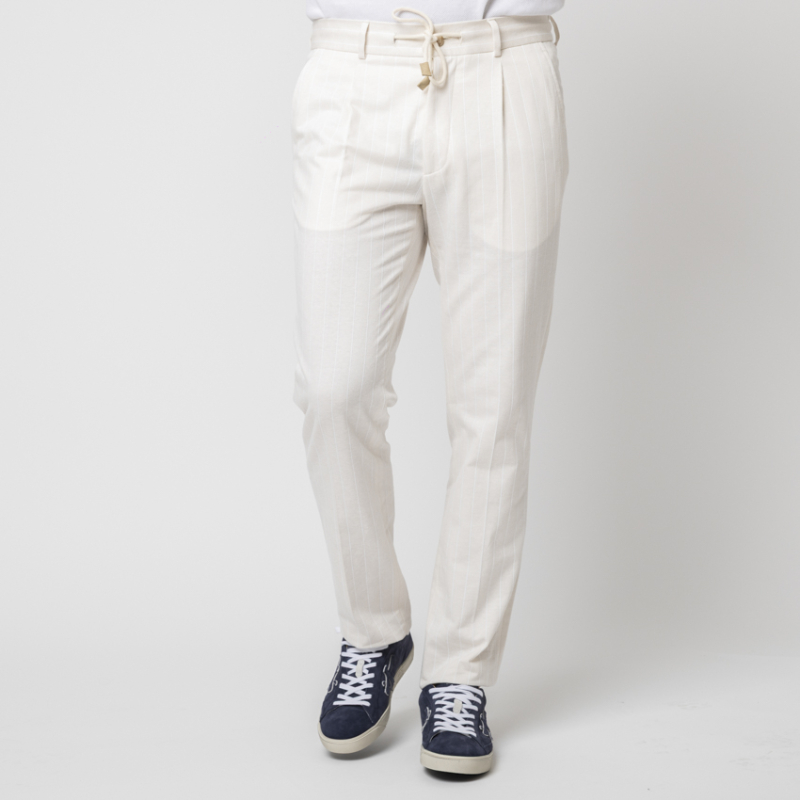 GRAN SASSO - Pantalon beige à pinces et rayures