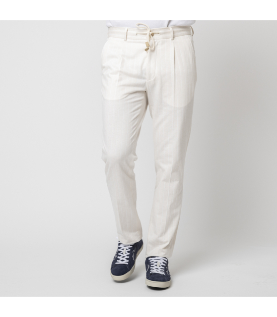 GRAN SASSO - Pantalon beige à pinces et rayures