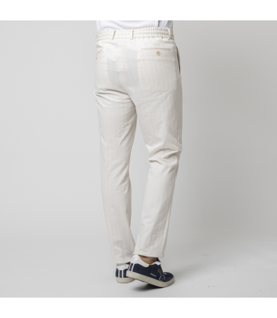 GRAN SASSO - Pantalon beige à pinces et rayures