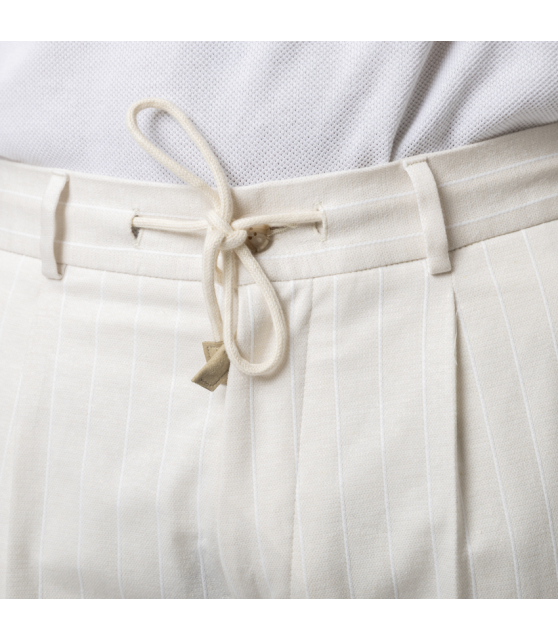 GRAN SASSO - Pantalon beige à pinces et rayures
