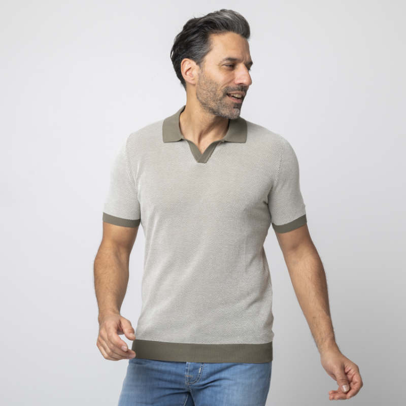 GRAN SASSO - Polo kaki col skipper en maille crochetée 2