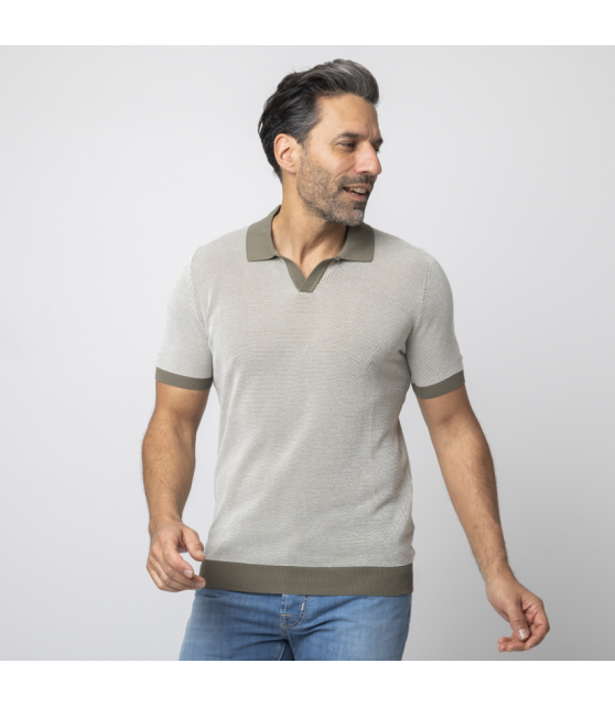 GRAN SASSO - Polo kaki col skipper en maille crochetée