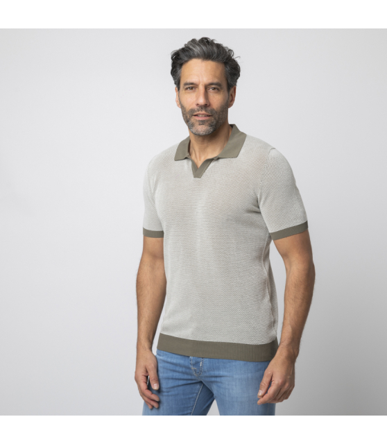 GRAN SASSO - Polo kaki col skipper en maille crochetée