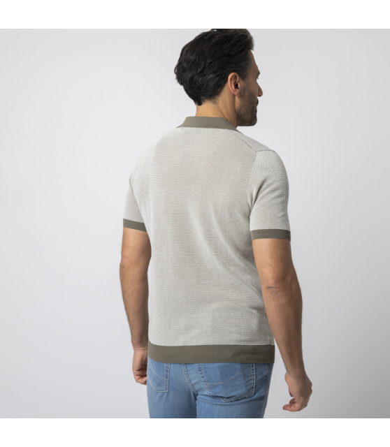 GRAN SASSO - Polo kaki col skipper en maille crochetée