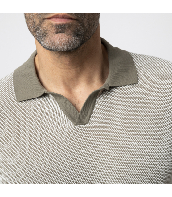 GRAN SASSO - Polo kaki col skipper en maille crochetée