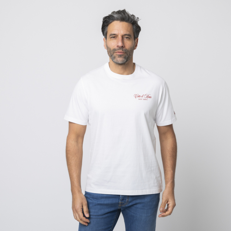 MC2 SAINT BARTH - T-shirt blanc Côte d'Azur rouge