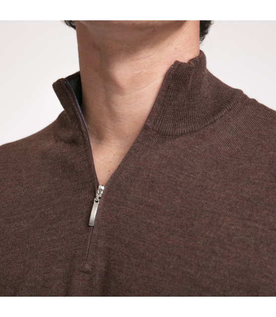 Gran Sasso - Pull marron avec nuances violettes à col zippé