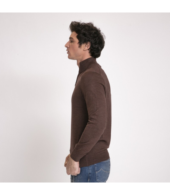 Gran Sasso - Pull marron avec nuances violettes à col zippé