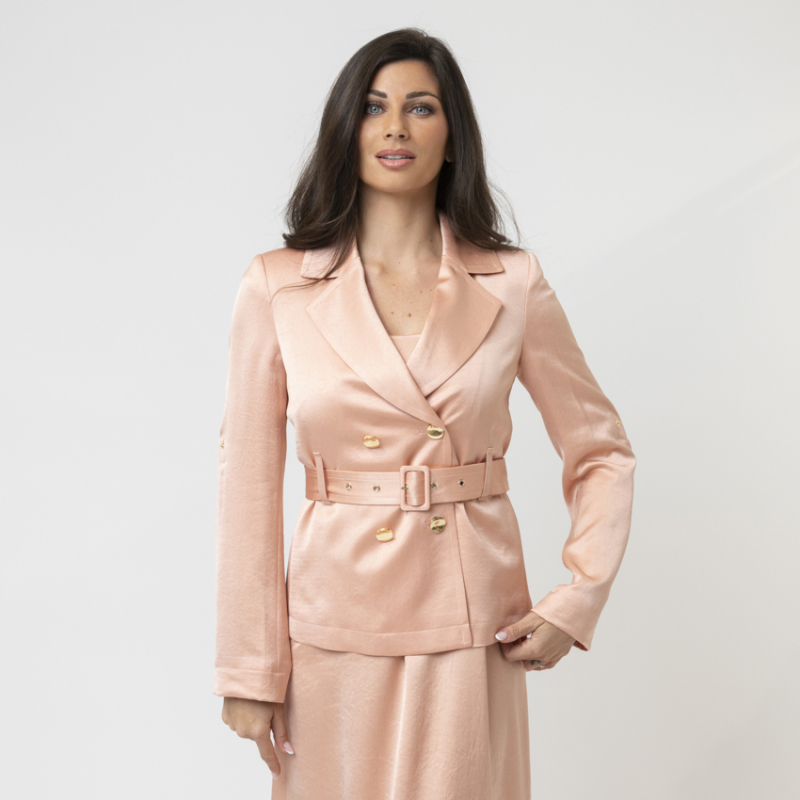 MARC CAIN - Veste croisée rose en satin martelé