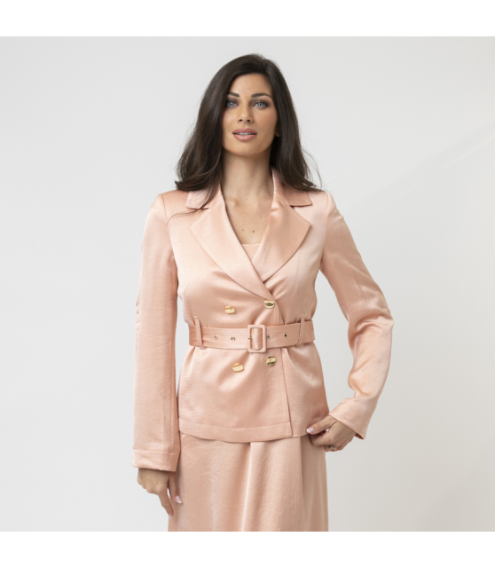 MARC CAIN - Veste croisée rose en satin martelé