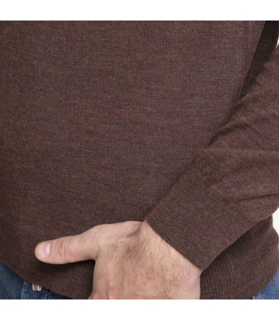 Gran Sasso - Pull marron avec nuances violettes à col zippé