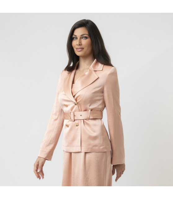 MARC CAIN - Veste croisée rose en satin martelé