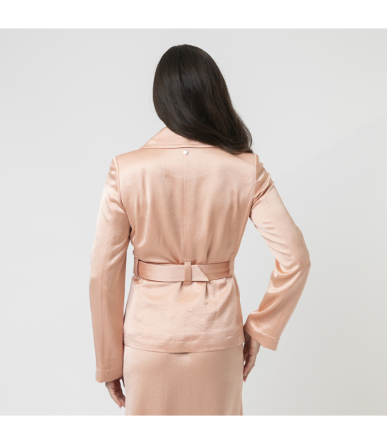 MARC CAIN - Veste croisée rose en satin martelé