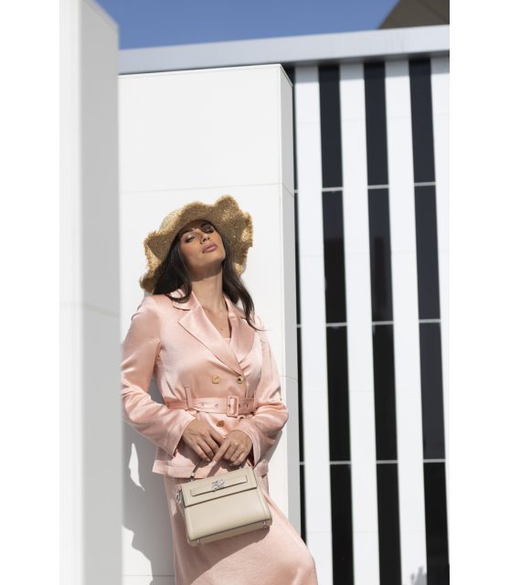 MARC CAIN - Veste croisée rose en satin martelé