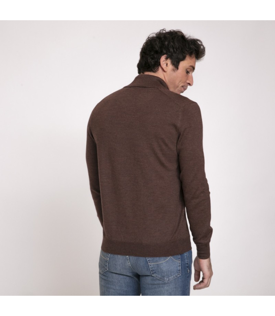 Gran Sasso - Pull marron avec nuances violettes à col zippé