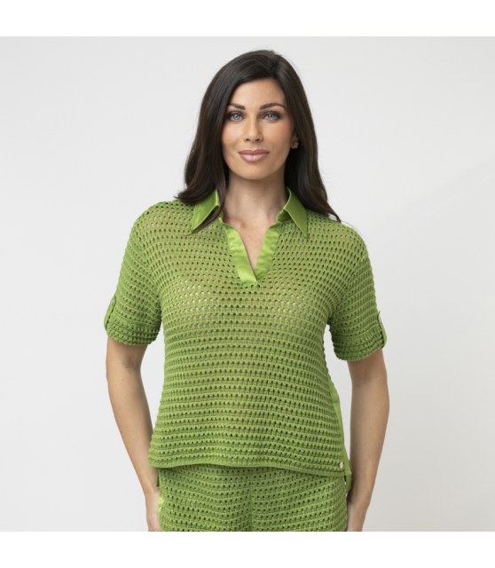 MARC CAIN - Top vert en maille ajourée